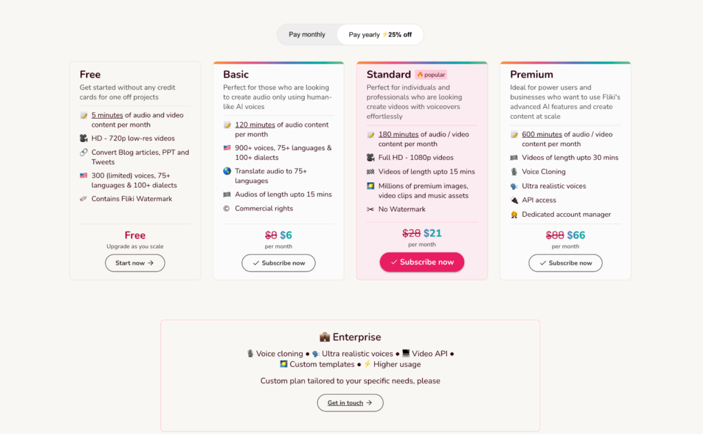 Fliki Pricing Plans